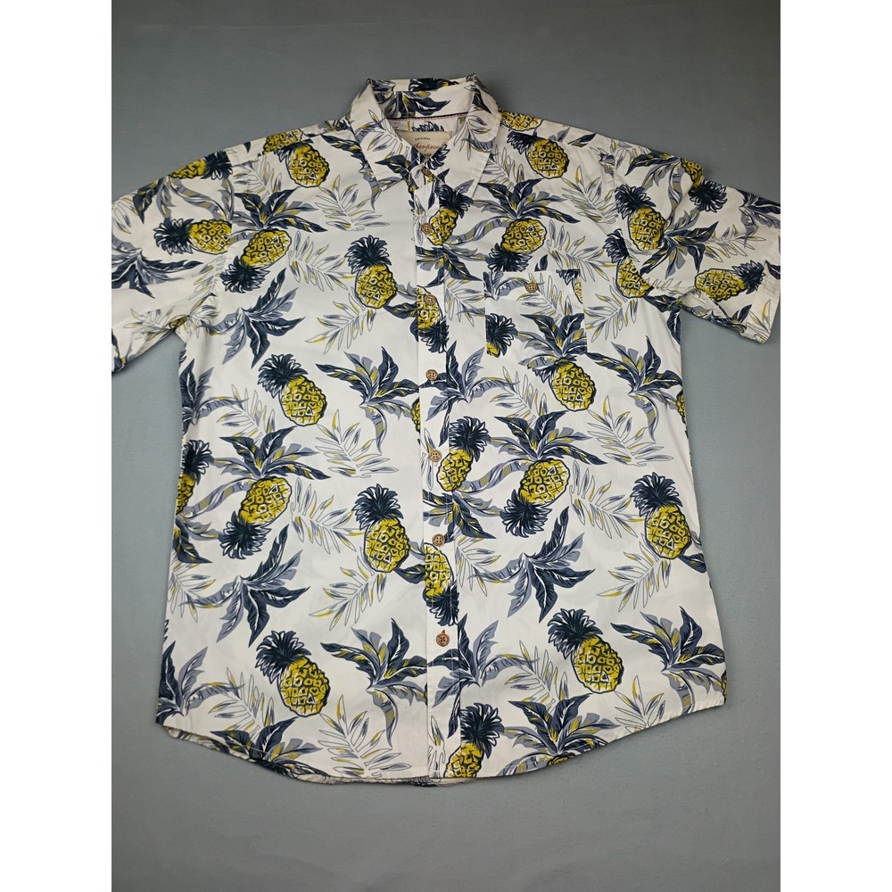 Weatherproof Vintage Mens Medium Pineapple Tropical Short Sleeve Shirt White